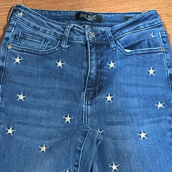 Judy Blue Flare Wide Leg Blue Jeans with Star Pattern Size 3/26 Very Stylish!! - Picture 12 of 12